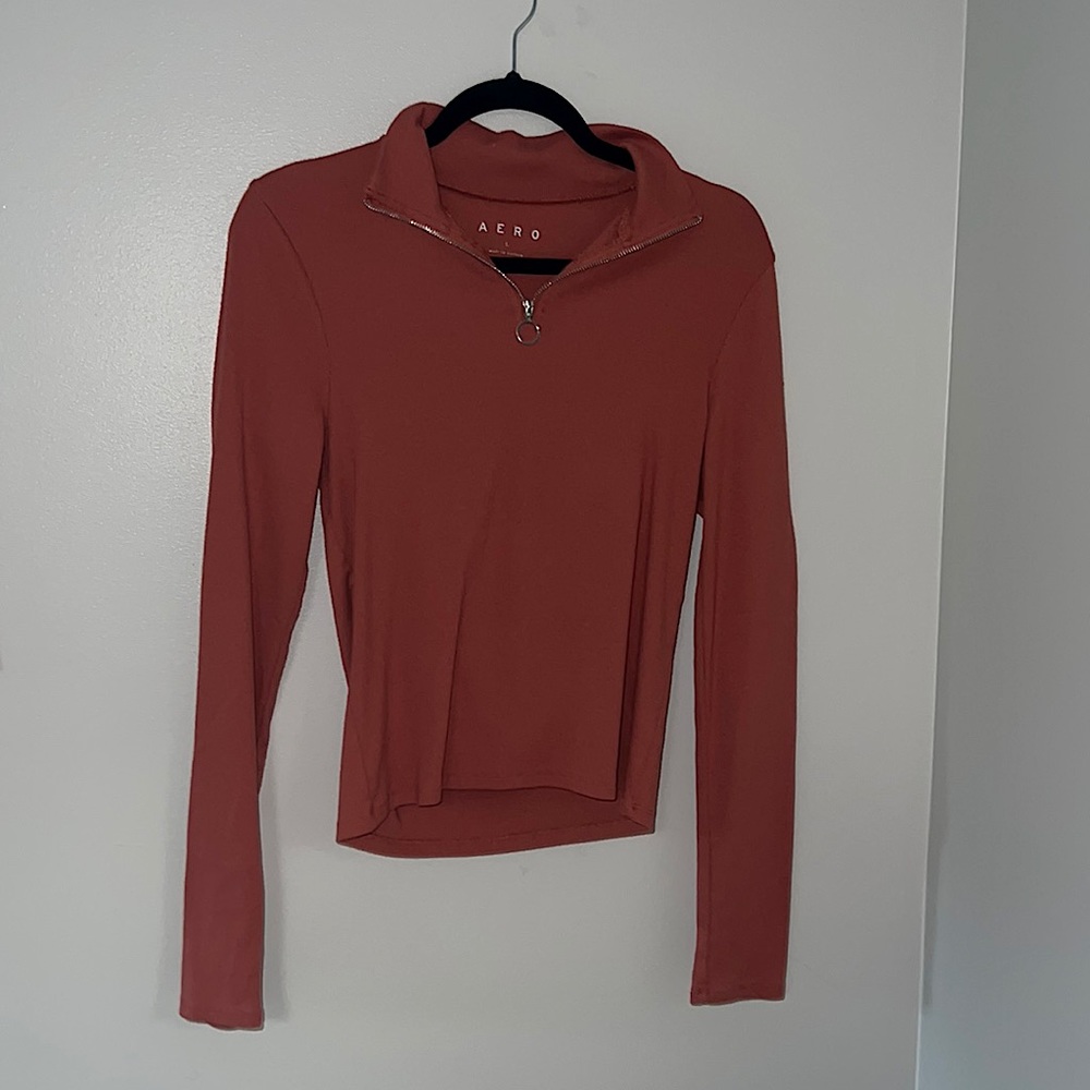 Quarter zip ribbed long sleeve top